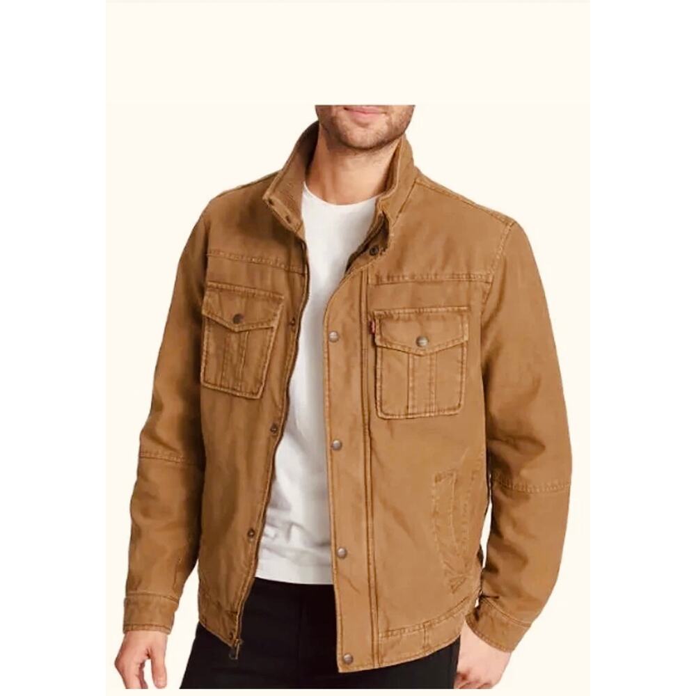 Large Levis  Mens Cotton Canvas Twill Jacket Top with Quilted Liner color TAN